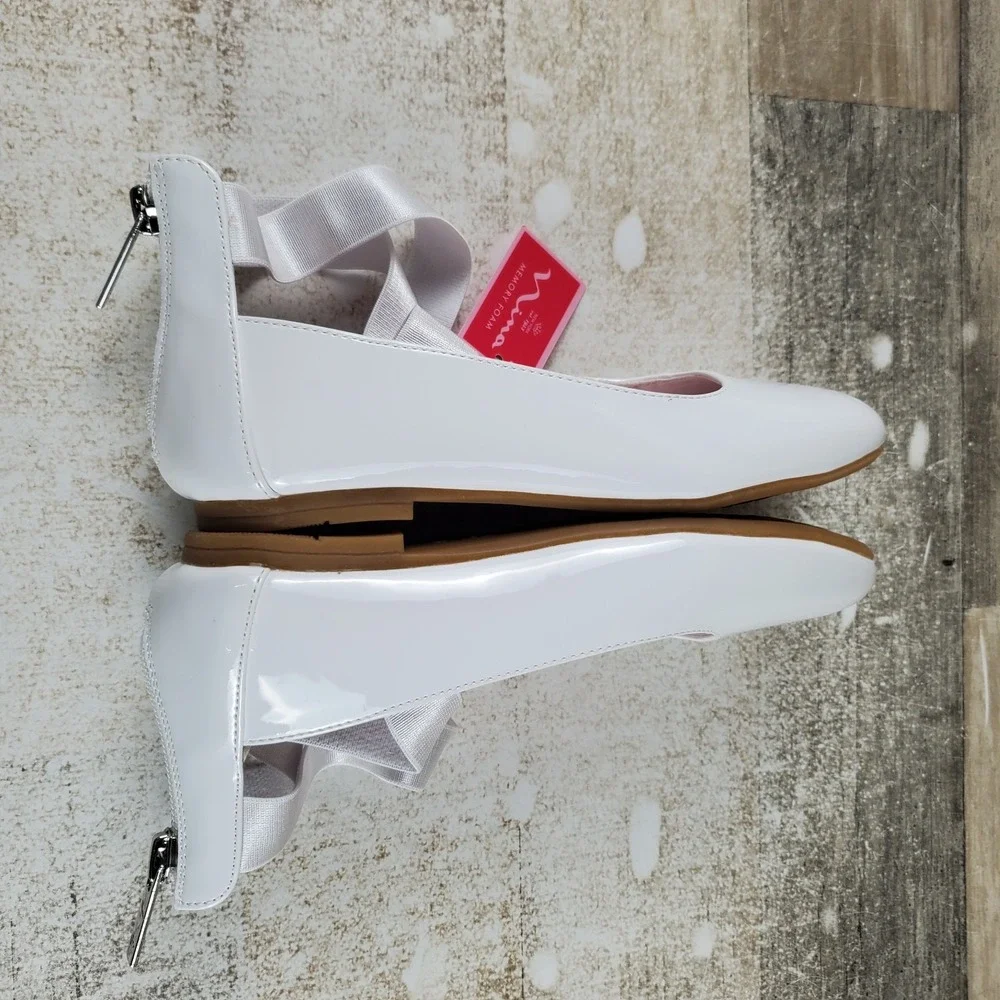 Nina Marissa Kids Ballet Flats Sz 13 M White Patent Leather Crisscross Straps